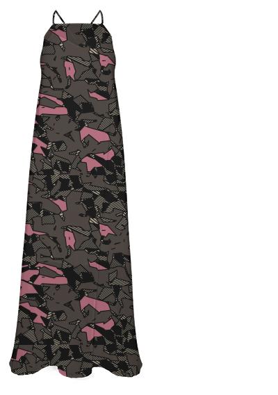 Pink Black Grey Camouflage Maxi Dress
