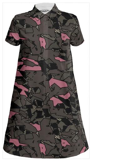 Pink Black Camouflage Mini Shirt Dress