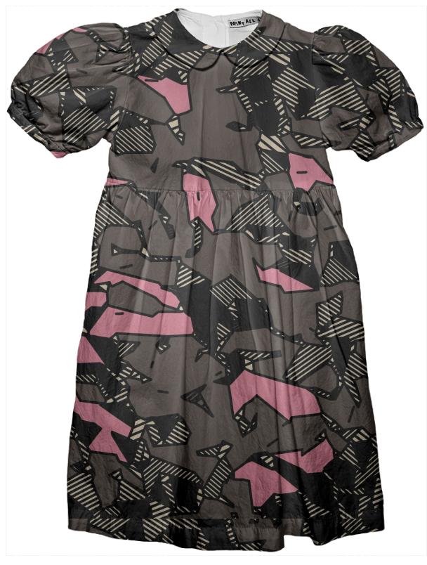 Pink Black Abstract Kid s Party Dress