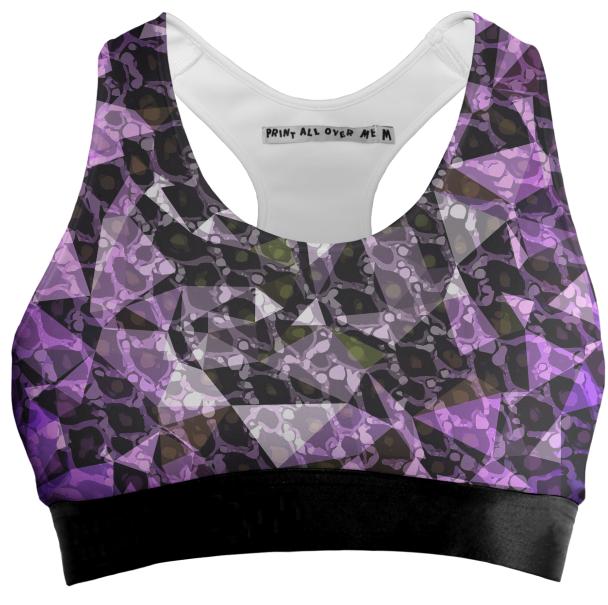 Purple Black Triangular Pattern Sports Bra