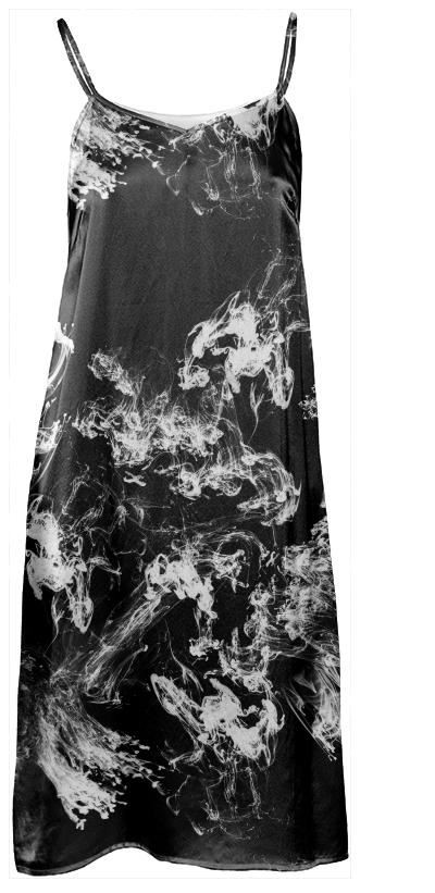 White Ink on Black Abstract Slip Dress