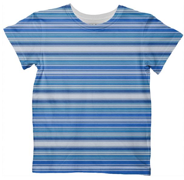 Blue and White Horizontal Stripe Kids Tshirt