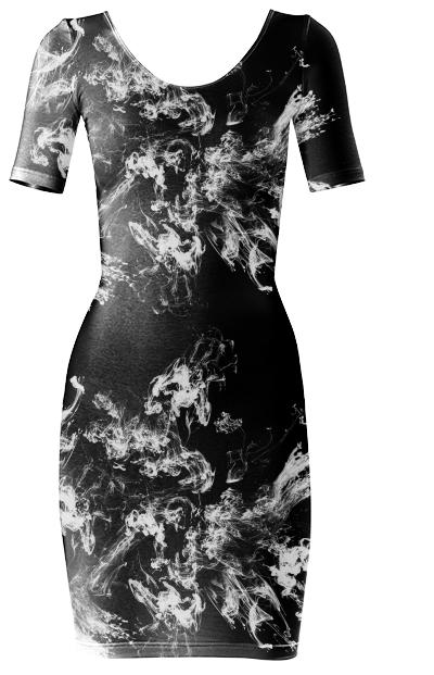 White Ink on Black Abstract Bodycon dress