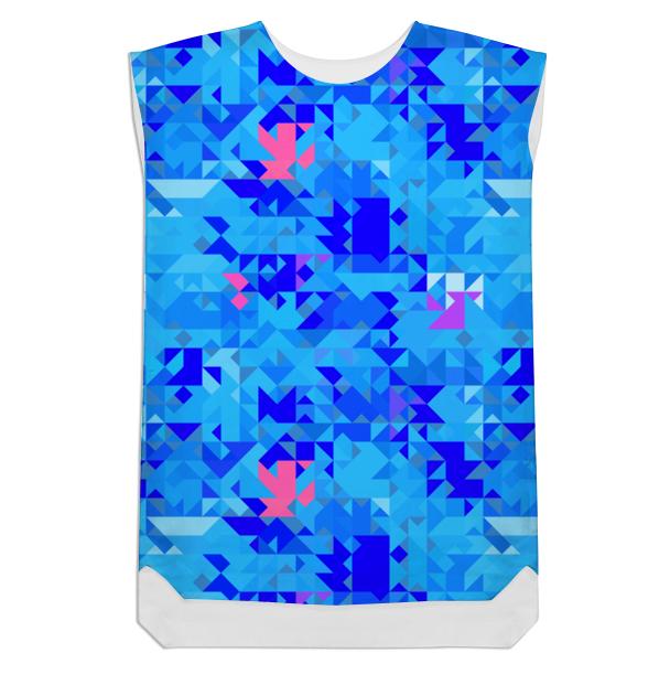 Blue and Pink Geometric Pattern Shift Dress
