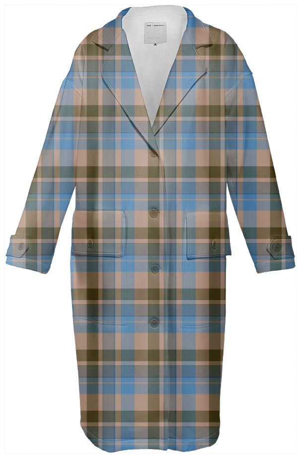Blue and Brown Plaid Neoprene Trench