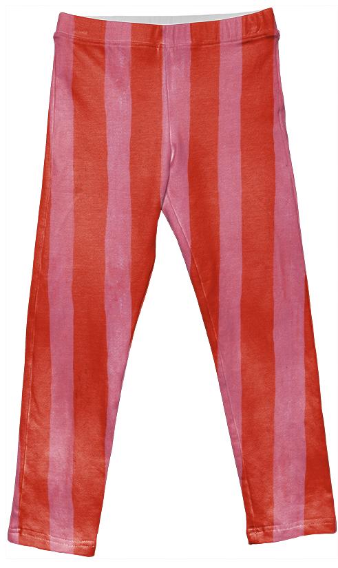 Red Pink Vertical Stripe Leggings