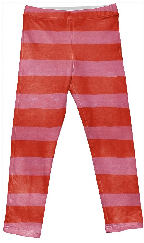 Red Pink Horizontal Stripe Leggings