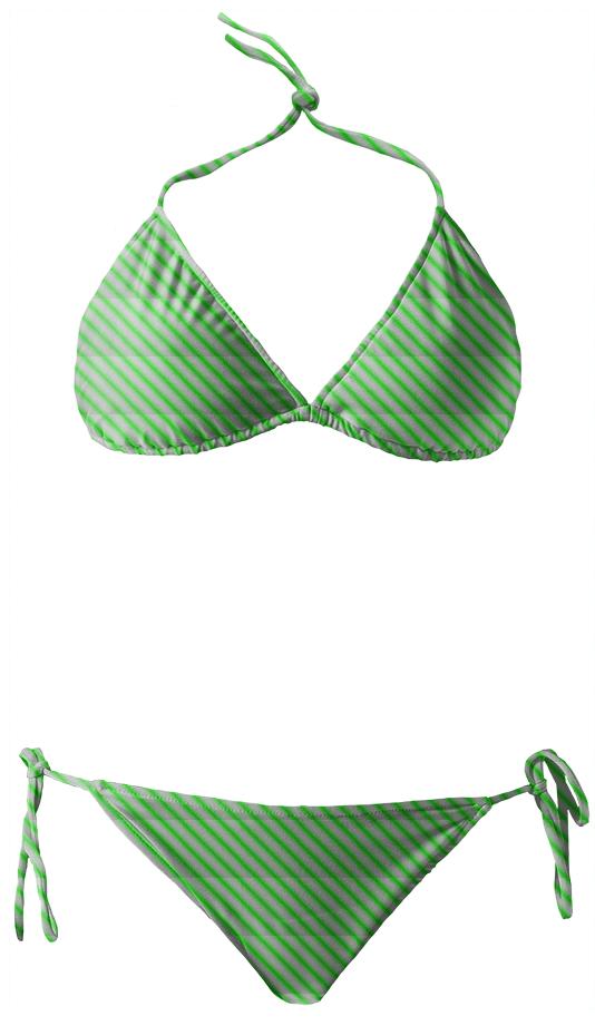 Green White Thin Striped Bikini