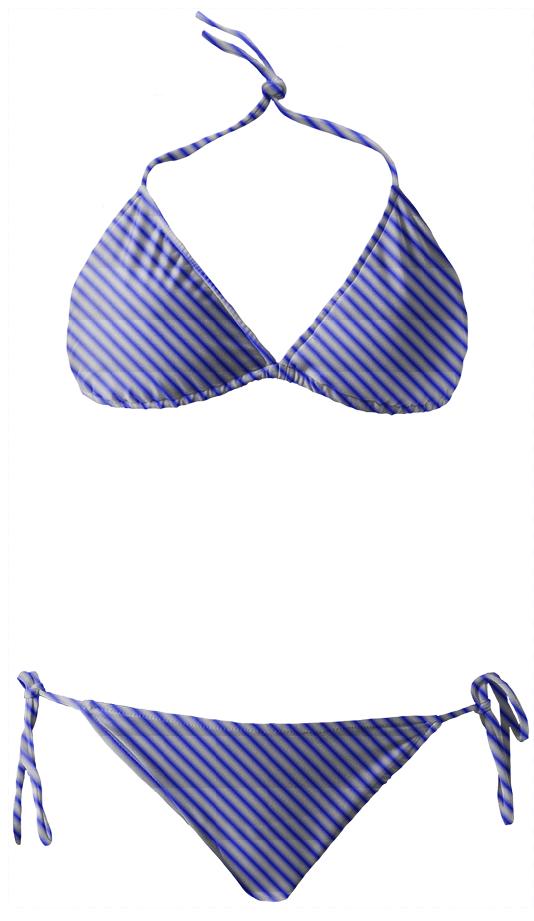 Blue White Thin Striped Bikini
