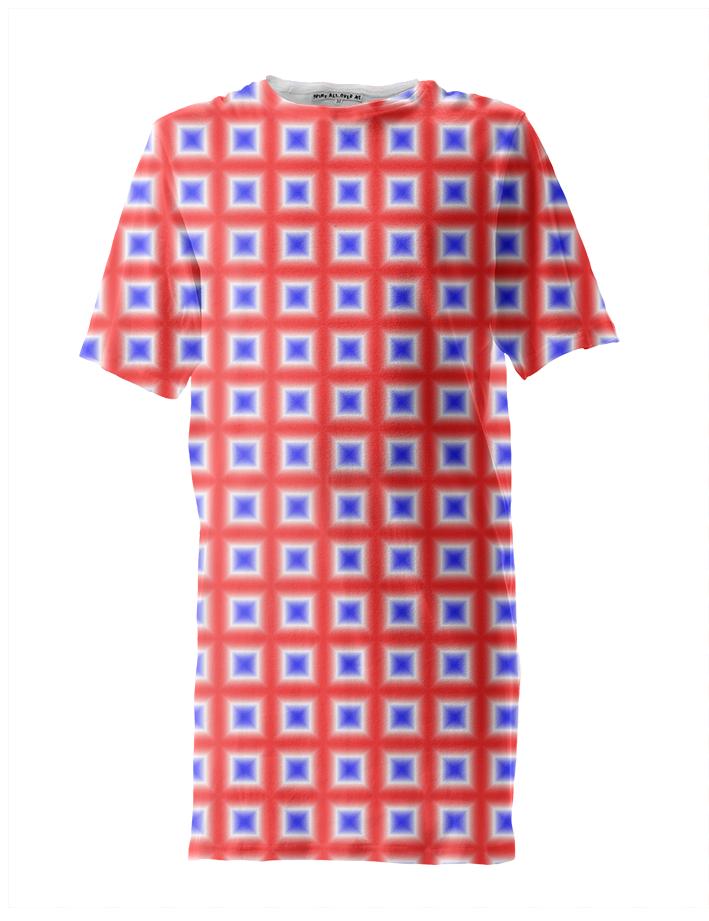 Red White Blue Square Patterned Tall Tee