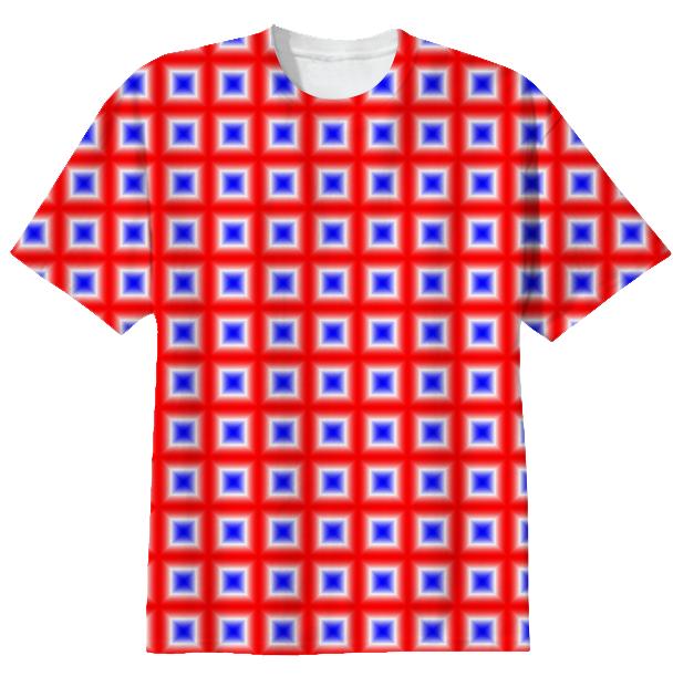 Red White Blue Square Patterned T Shirt