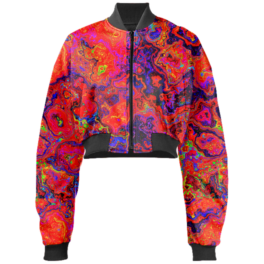 Neon Rainbow Ripples Gabirel Held Cropped Bomber Jacket