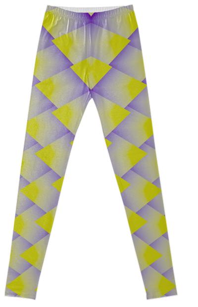 Yellow Purple 3D Pyramids Fancy Leggings