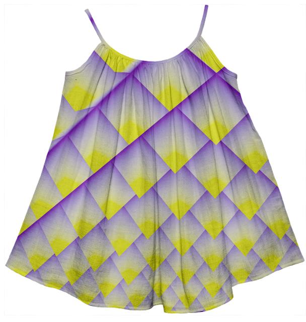 Abstract Geometric Yellow Purple 3D Pyramids Kids Tent Dress