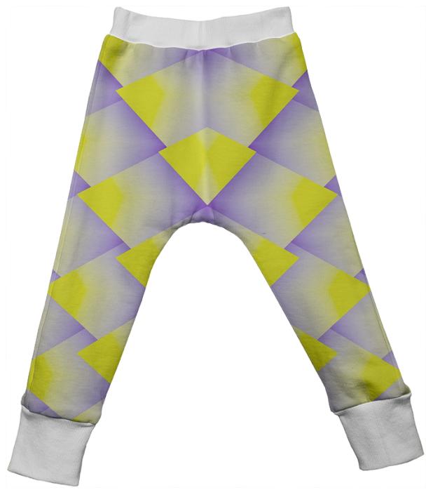 Yellow Purple 3D Pyramids Kids Drop Pant