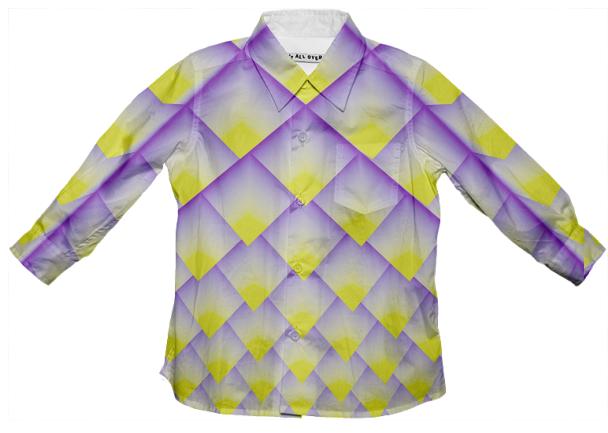Yellow Purple 3D Pyramids Kids Button Down Shirt