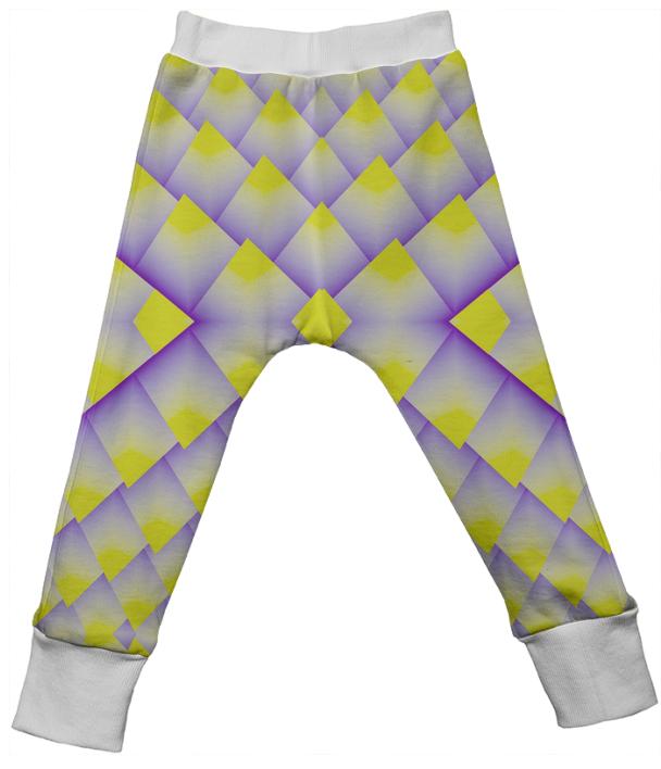 Digital Art Abstract Geometric Yellow Purple 3D Pyramids Kids Drop Pant