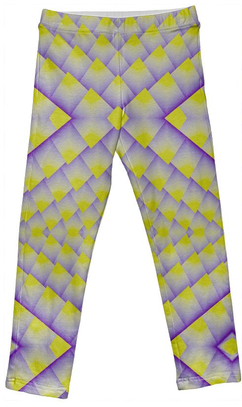Yellow Purple 3D Pyramids Kids Leggings