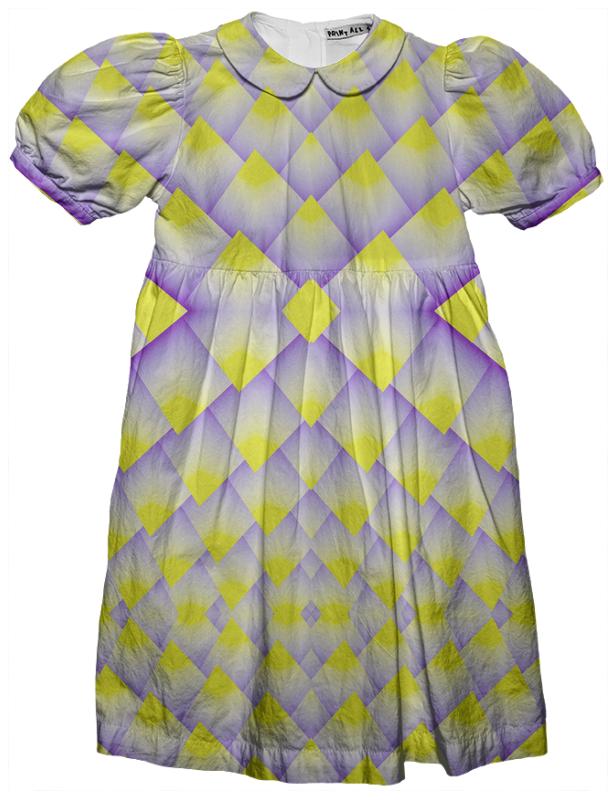 Yellow Purple 3D Pyramids Kids Part Dress