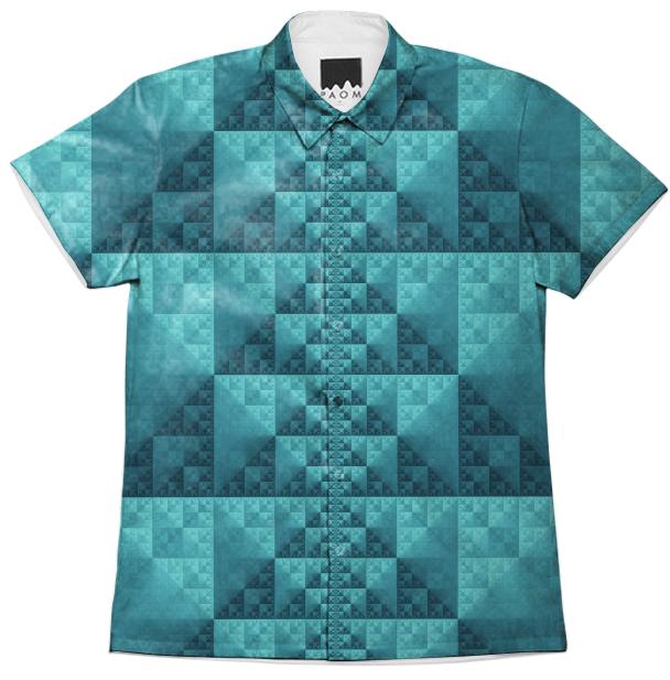Turquoise Sierpinski triangles Short Sleeve Workshirt
