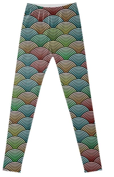 Colorful Oriental Concentric Circles Pattern Fancy Leggings