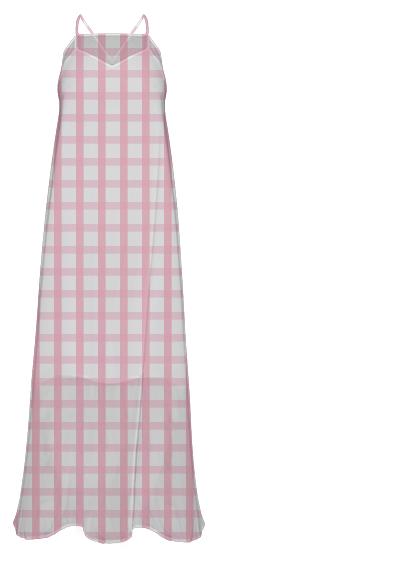 Pink Gingham Chiffon Maxi Dress