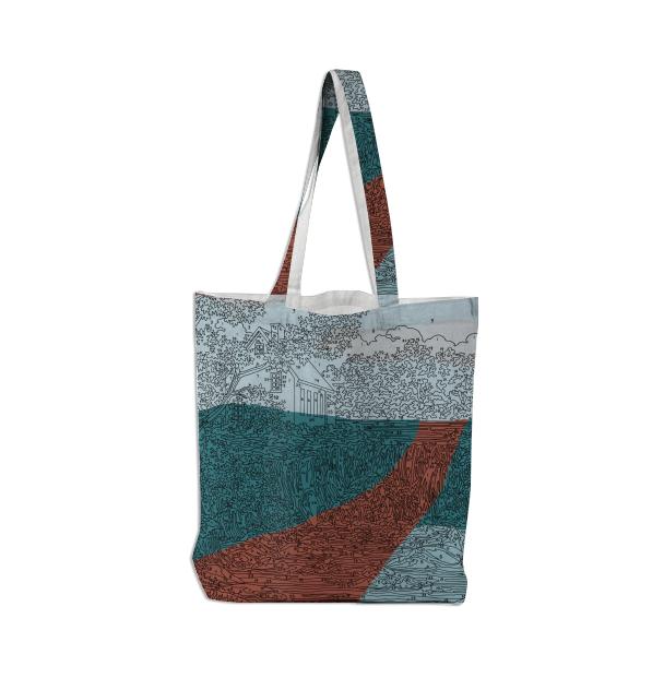 PAOM, Print All Over Me, digital print, design, fashion, style, collaboration, trey-speegle, trey speegle, Tote Bag, Tote-Bag, ToteBag, Abstract, Waterfall, road, autumn winter spring summer, unisex, Poly, Bags