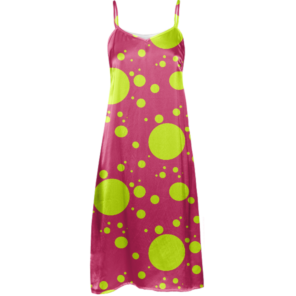 Pink A Yellow Polkadots Silk Dress