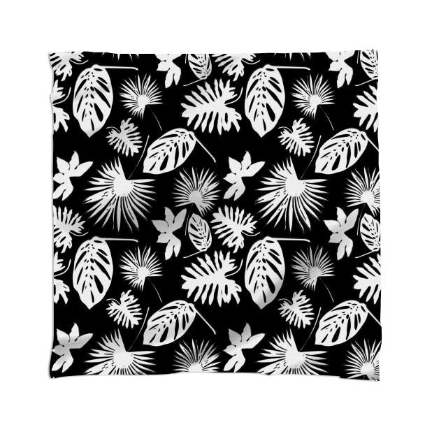Tropical Leaves White on Black Scarf