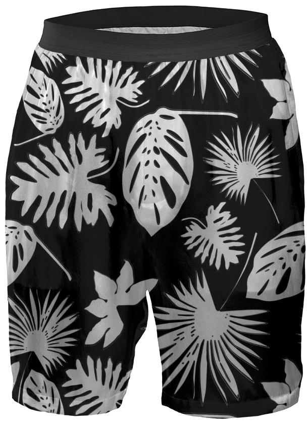 Tropical Leaves White on Black Boxer Shorts