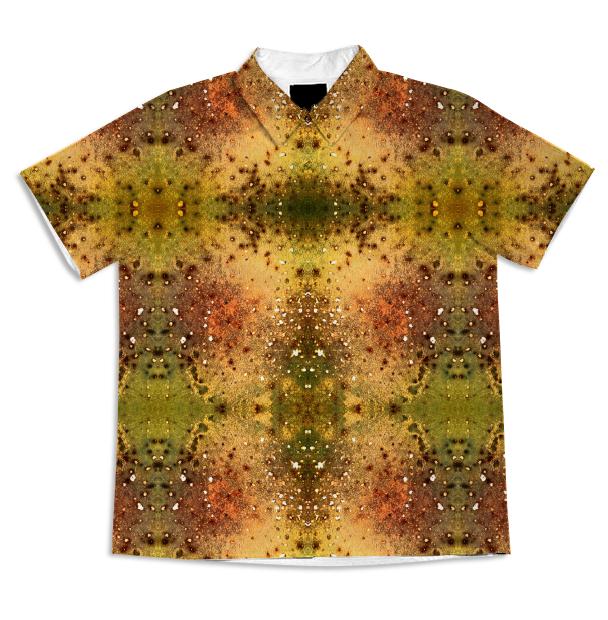 PSYCHEDELIC ABSTRACT ART on Short Sleeve Blouse Vision of an Alien World with Cracks and Craters