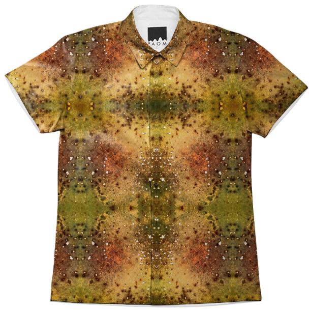 PSYCHEDELIC ABSTRACT ART on Short Sleeve Workshirt Vision of an Alien World with Cracks and Craters