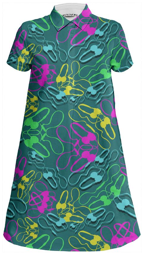 Flying headphones shirt dress