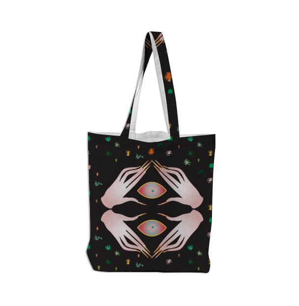 PAOM, Print All Over Me, digital print, design, fashion, style, collaboration, secretary, Tote Bag, Tote-Bag, ToteBag, Seeing, Hands, autumn winter spring summer, unisex, Poly, Bags