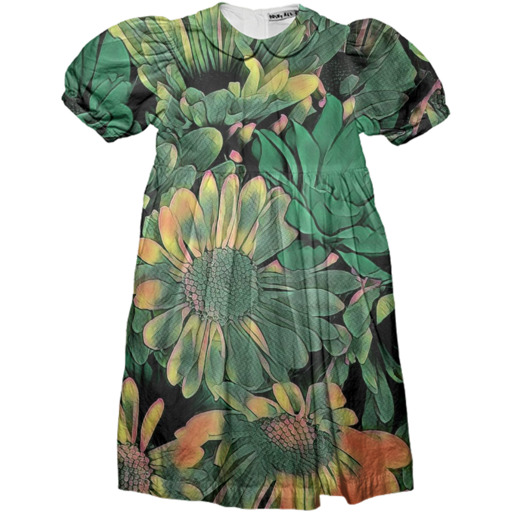 Green Blossoms Girls Party Dress