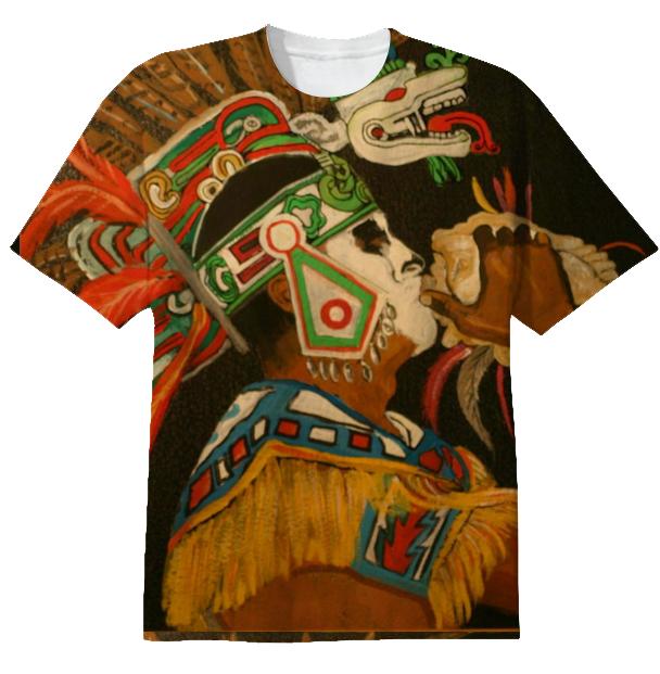 T shirt Aztec blowing conch shell