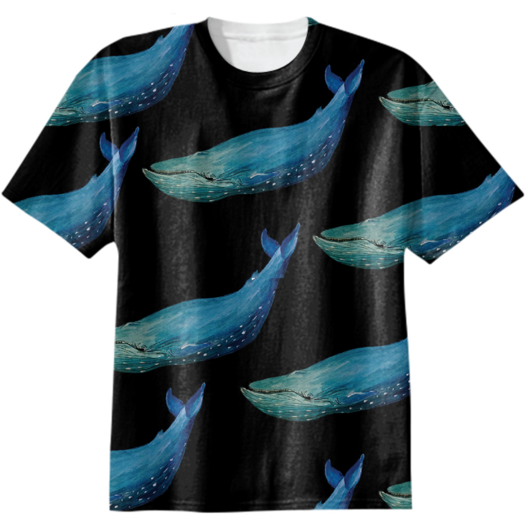 Whale on Black Tee Shirt StitchPrism