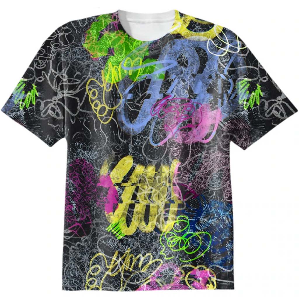 Neon graffiti scratched with distorted scribbles with glitch effect on dark background