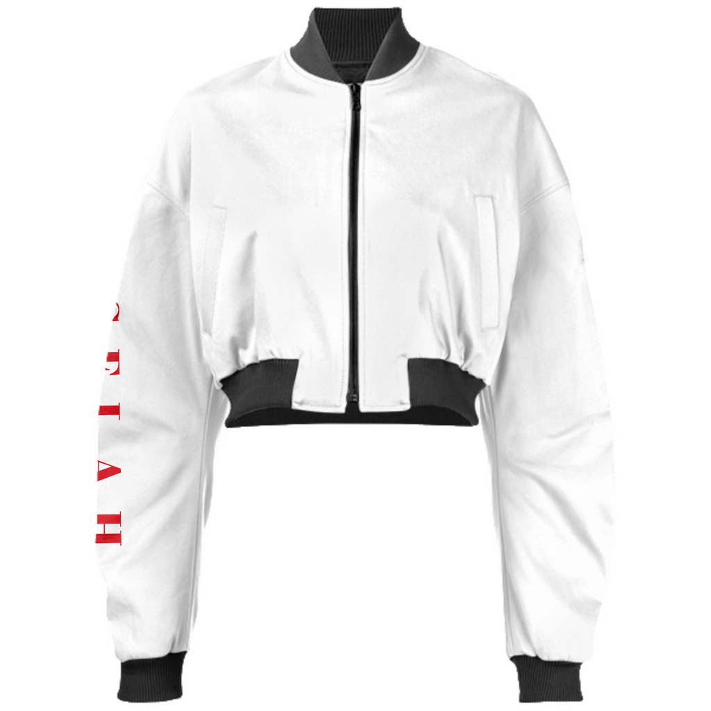 SELAH Crop Bomber white + red letter band