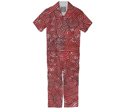 Red and black swirls doodles Kids Jumpsuit