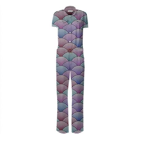 Oriental Concentric Circle Pattern Held Belted Jumpsuit