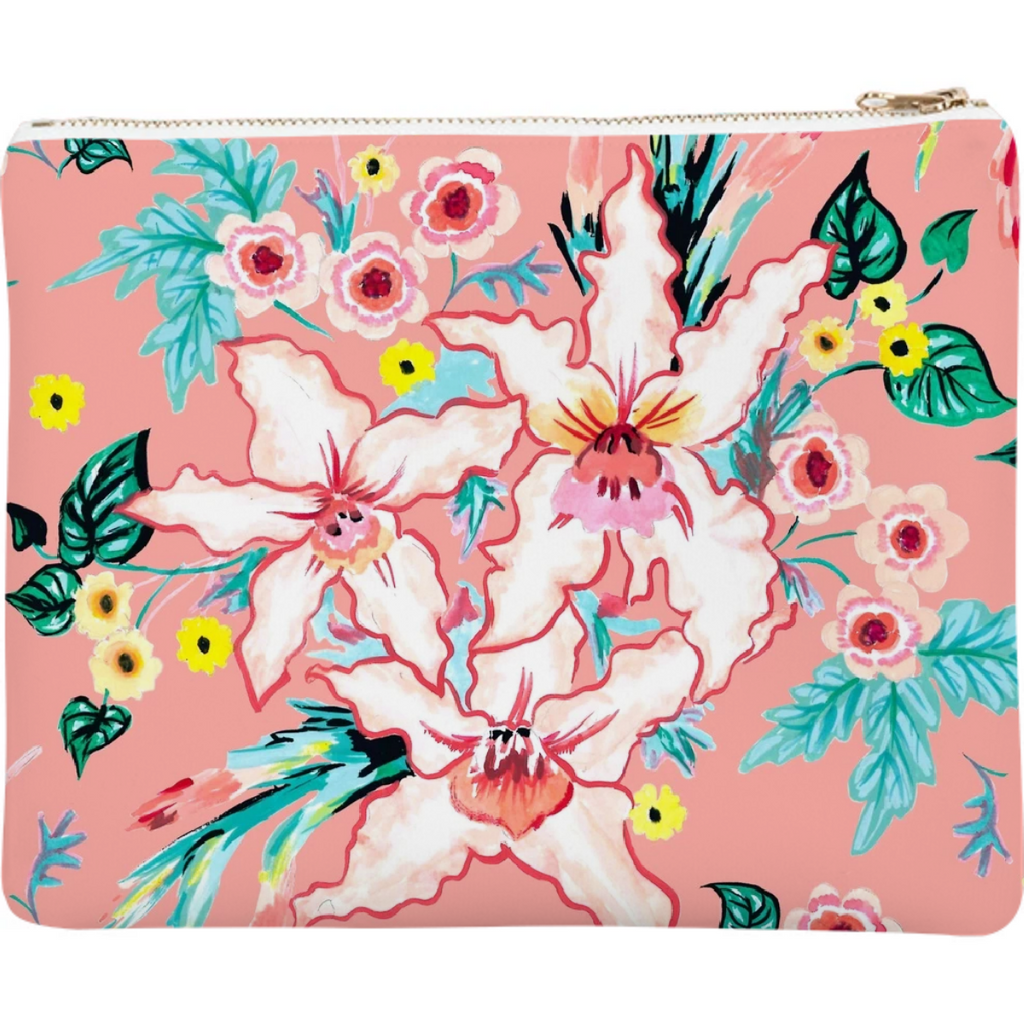 Tropical hand painted coral pink lily floral