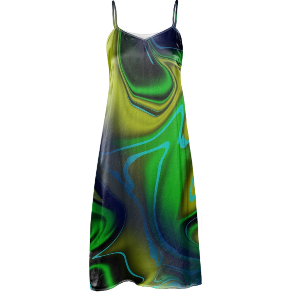 Green Blue Yellow Silk Dress
