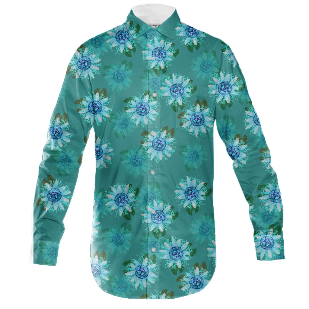 teal passion flower shirt