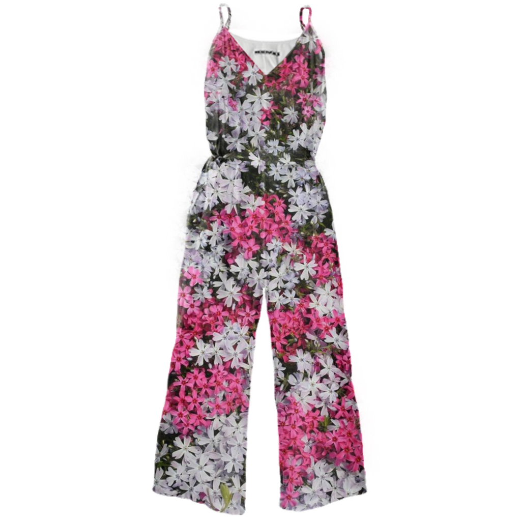 Pink and White Phlox Tie Waist Jumpsuit