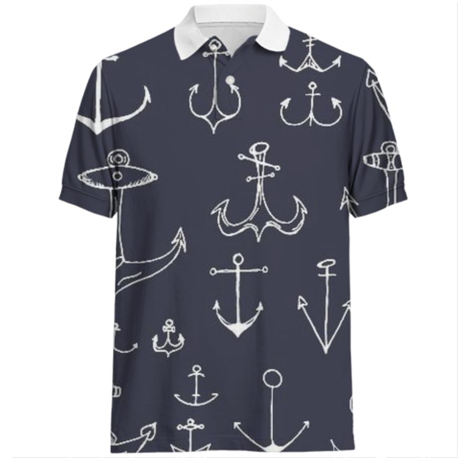 Collard by William Cariello Anchor Sketch Patterned Men s Polo Shirt
