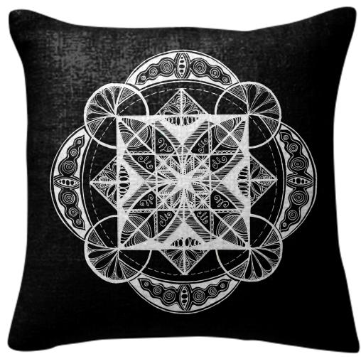 Vesica Mandala Black Pillow