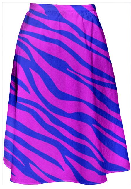 Hot Pink And Cobalt Blue Zebra Striped Midi Skirt