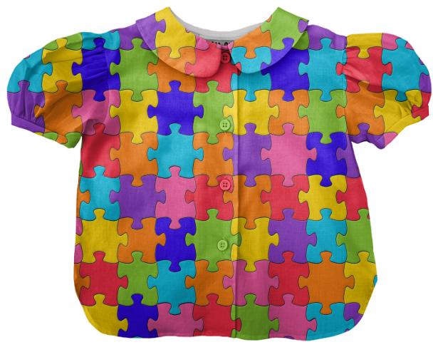 Multicolored Jigsaw Puzzle Kids Blouse