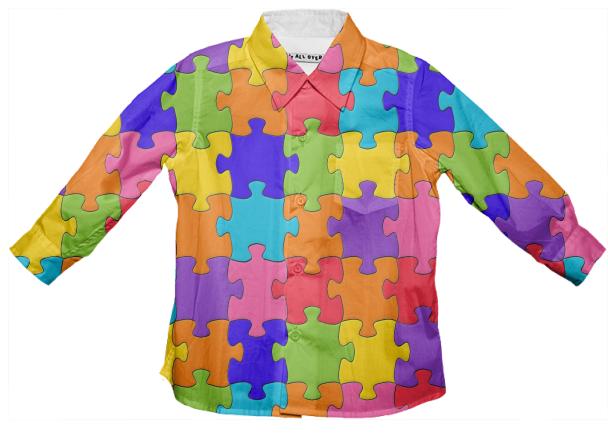 Multicolored Jigsaw Puzzle Kids Button Down